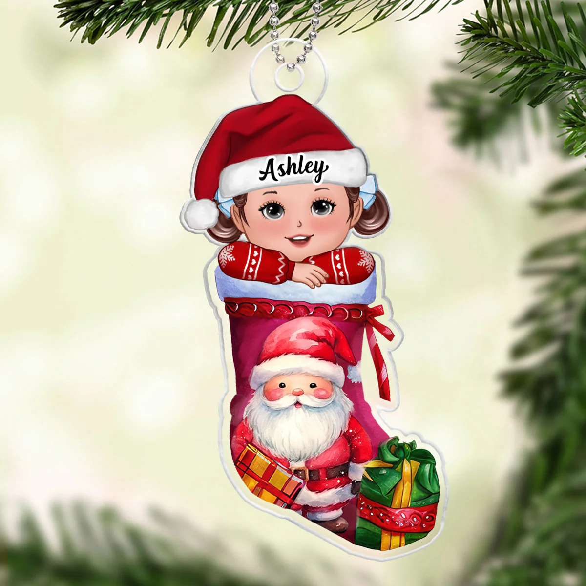 Cute Kid In Christmas Stocking Personalized Acrylic Ornament, Gift For Son, Daughter, Grandson, Granddaughter, Grandchildren - Image 7