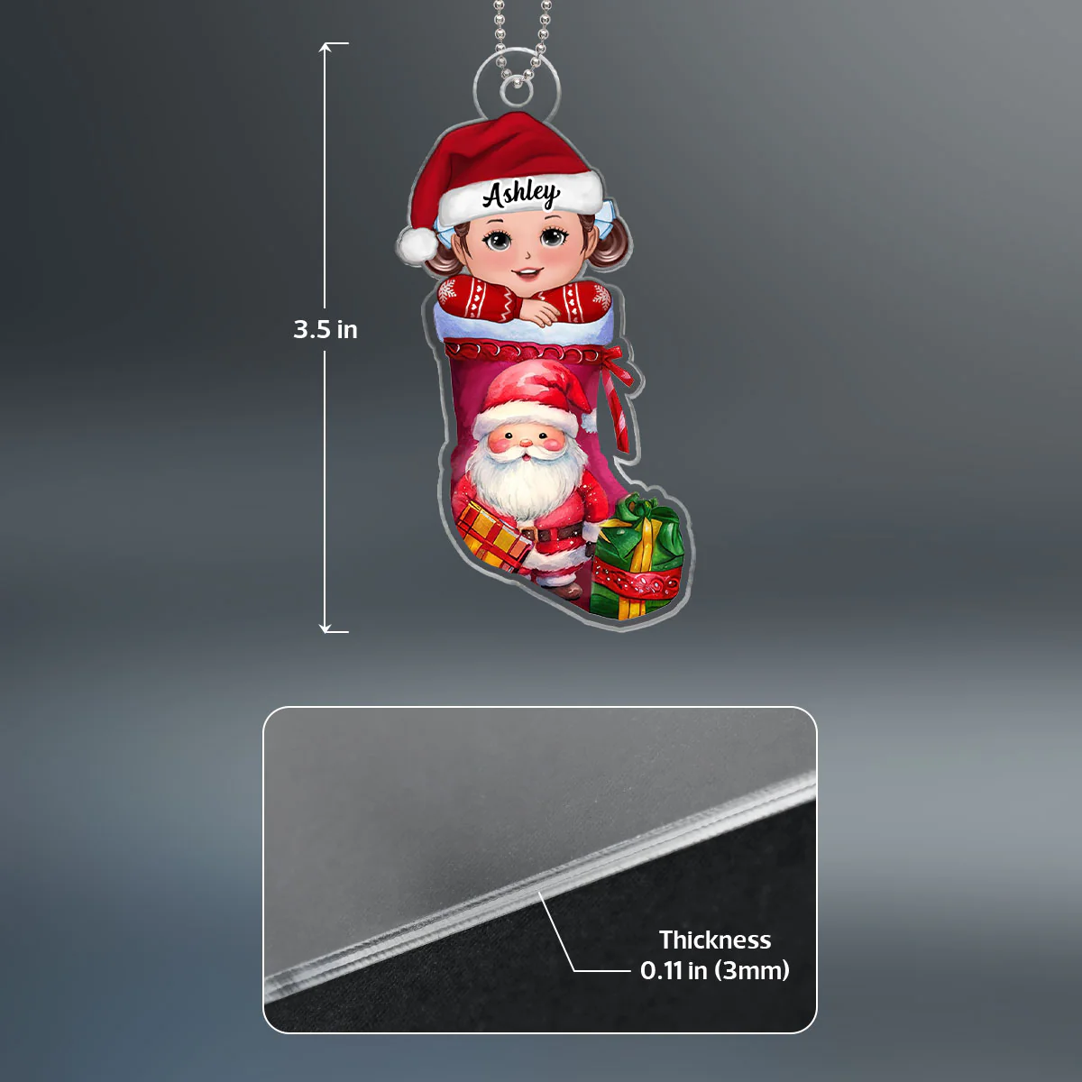 Cute Kid In Christmas Stocking Personalized Acrylic Ornament, Gift For Son, Daughter, Grandson, Granddaughter, Grandchildren - Image 8