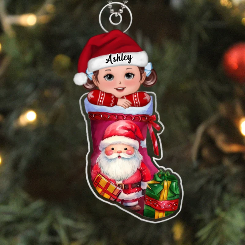 Cute Kid In Christmas Stocking Personalized Acrylic Ornament, Gift For Son, Daughter, Grandson, Granddaughter, Grandchildren - Image 9