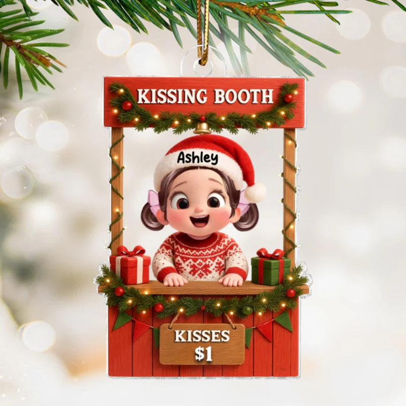 Cute Kid in Kissing Booth - Personalized Acrylic Ornament - Unique Christmas Gift for Kids, Grandkids - Image 8