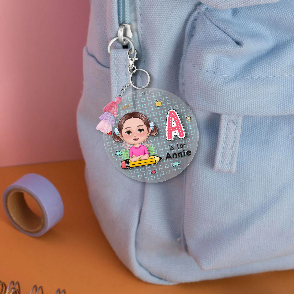 Cute Kid Initial Name Personalized 2-Layer Acrylic Keychain - Image 3