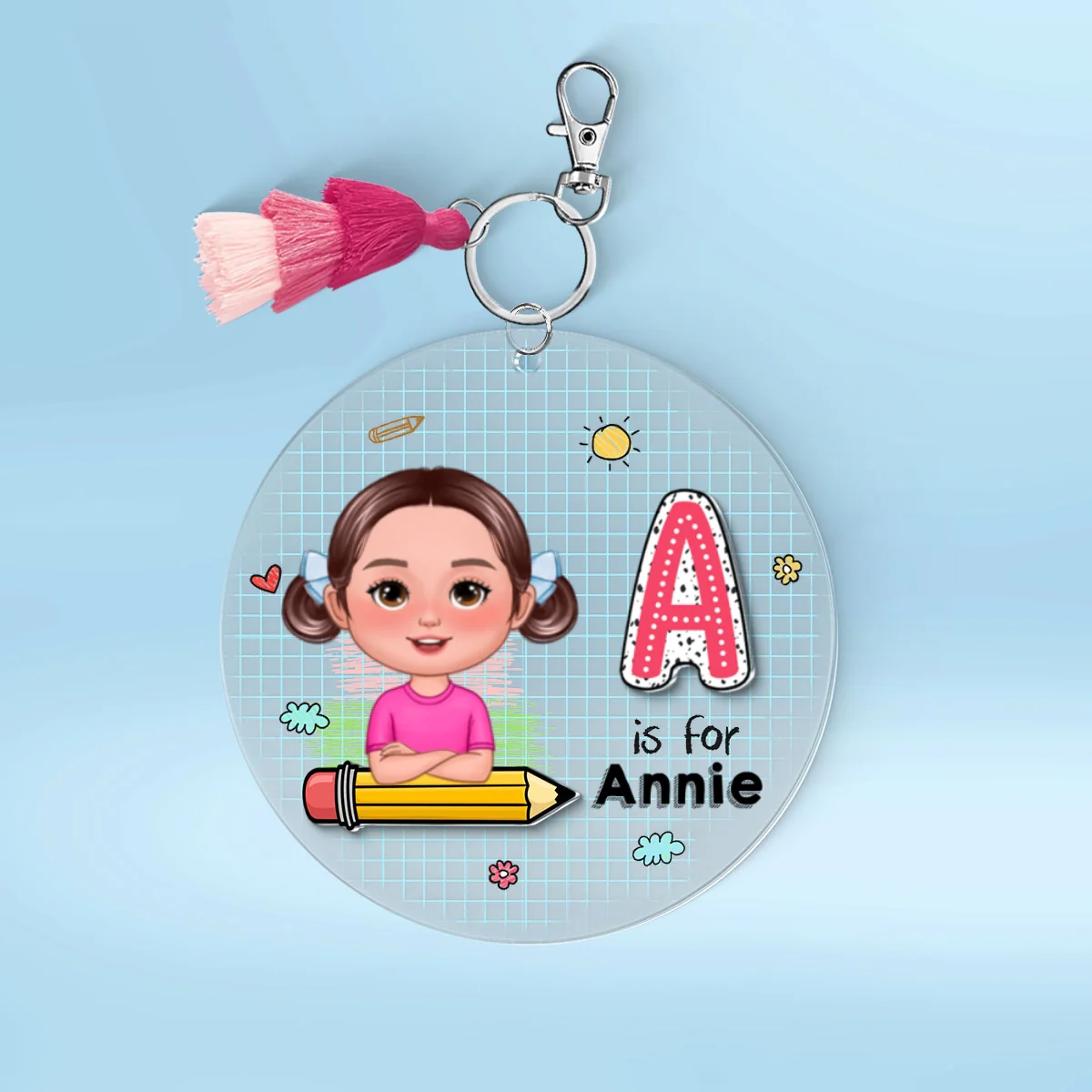 Cute Kid Initial Name Personalized 2-Layer Acrylic Keychain - Image 7