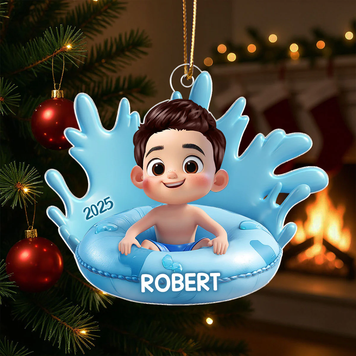Cute Kid On Inner Tube 3D Effect Swimming Pool - Personalized Acrylic Ornament - Image 6