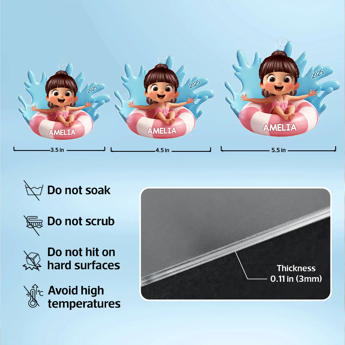 Cute Kid On Inner Tube 3D Effect Swimming Pool - Personalized Acrylic Ornament - Image 7