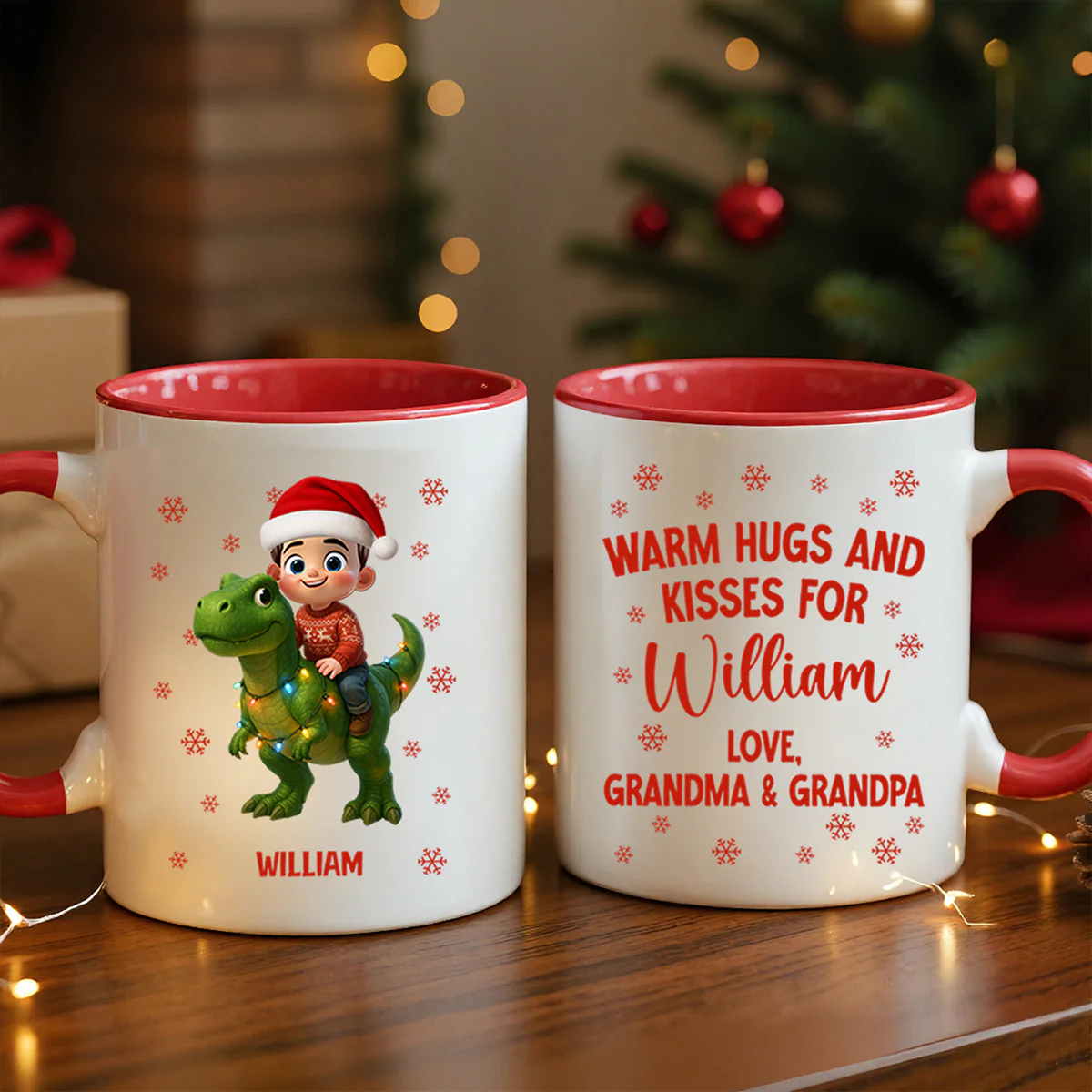 Cute Kid With Dinosaur Christmas Personalized Mug - Image 4