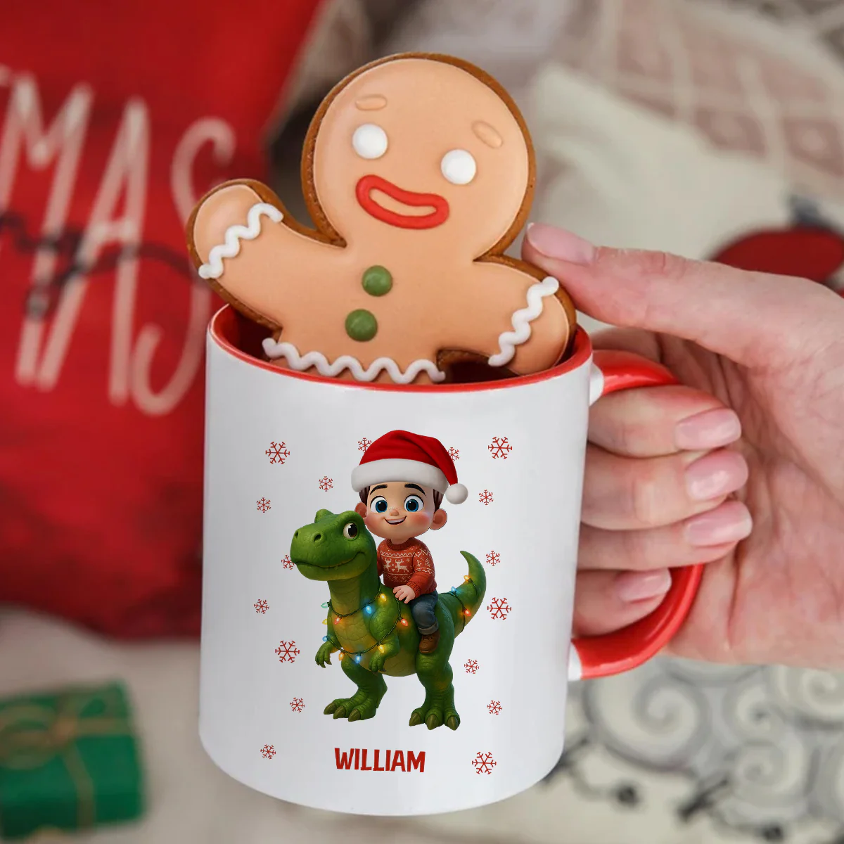 Cute Kid With Dinosaur Christmas Personalized Mug - Image 6