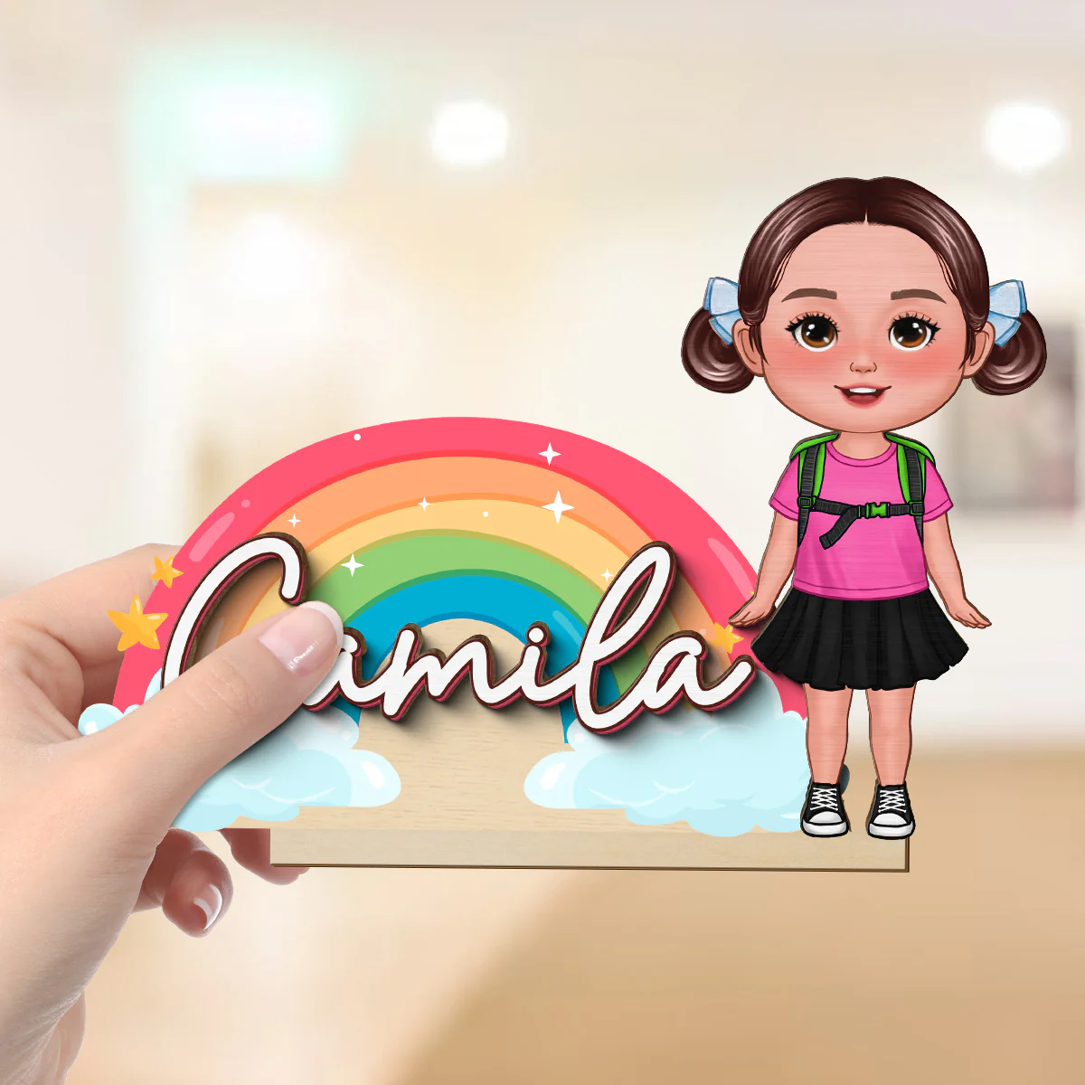 Cute Kid With Name Back to School Gift Personalized 2-Layer Standing Wooden Plaque - Image 12