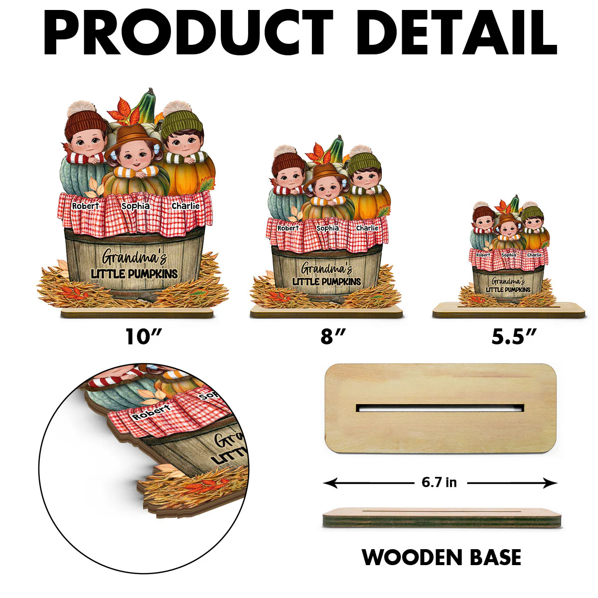 Cute Kids Grandma's Pumpkin Fall Season Personalized 2 Layer Standing Wooden Plaque - Image 6