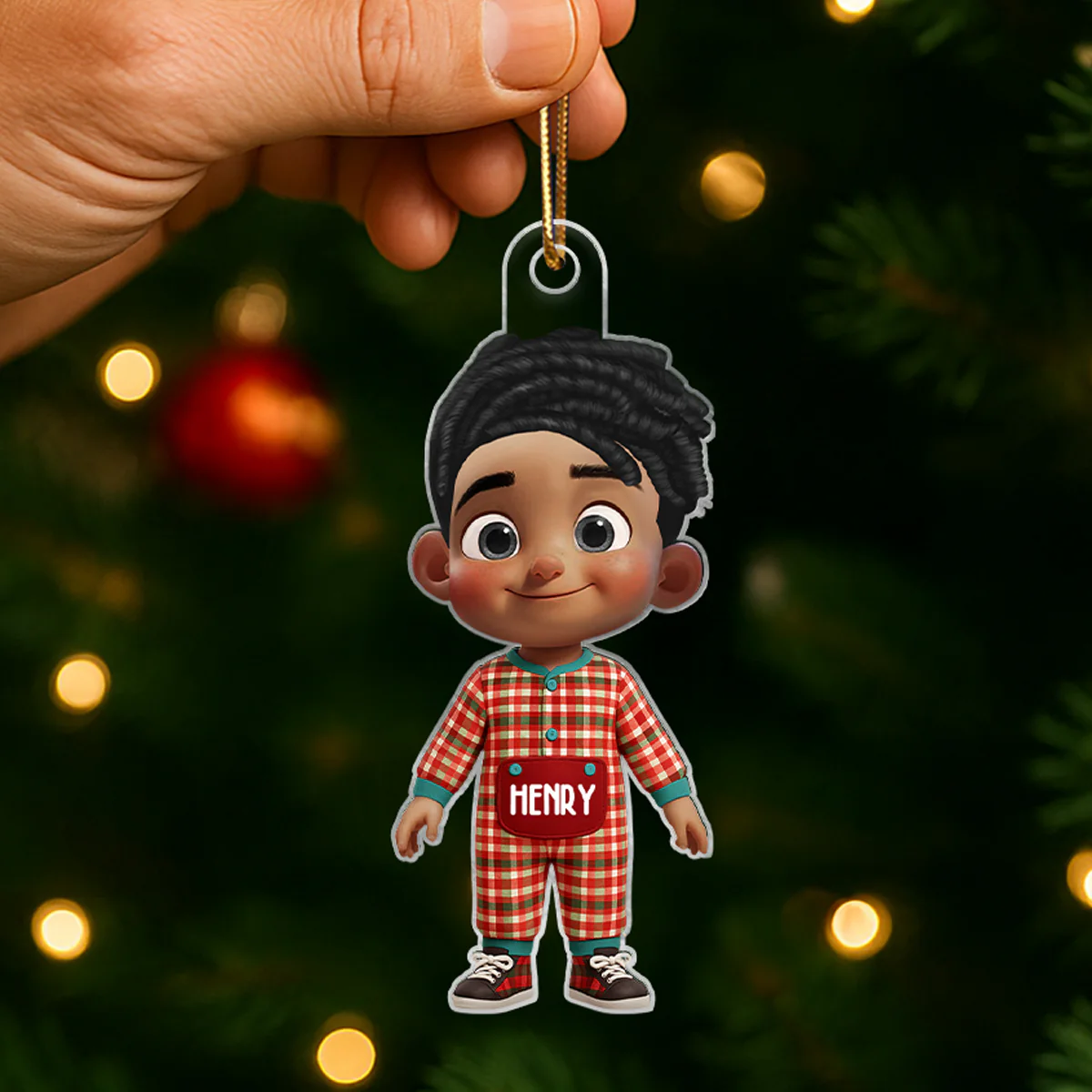 Cute Kids Pajama Personalized Christmas Ornaments, Christmas Gift for Kids, Grandkids, Plaid pajamas - Image 5