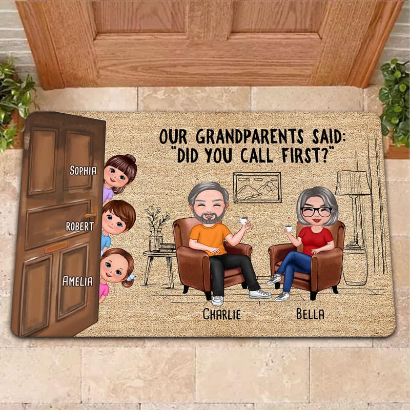 Cute Kids Peeking On Door Did You Call Personalized Doormat - Image 2