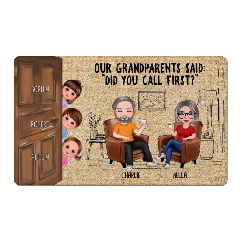 Cute Kids Peeking On Door Did You Call Personalized Doormat - Image 5
