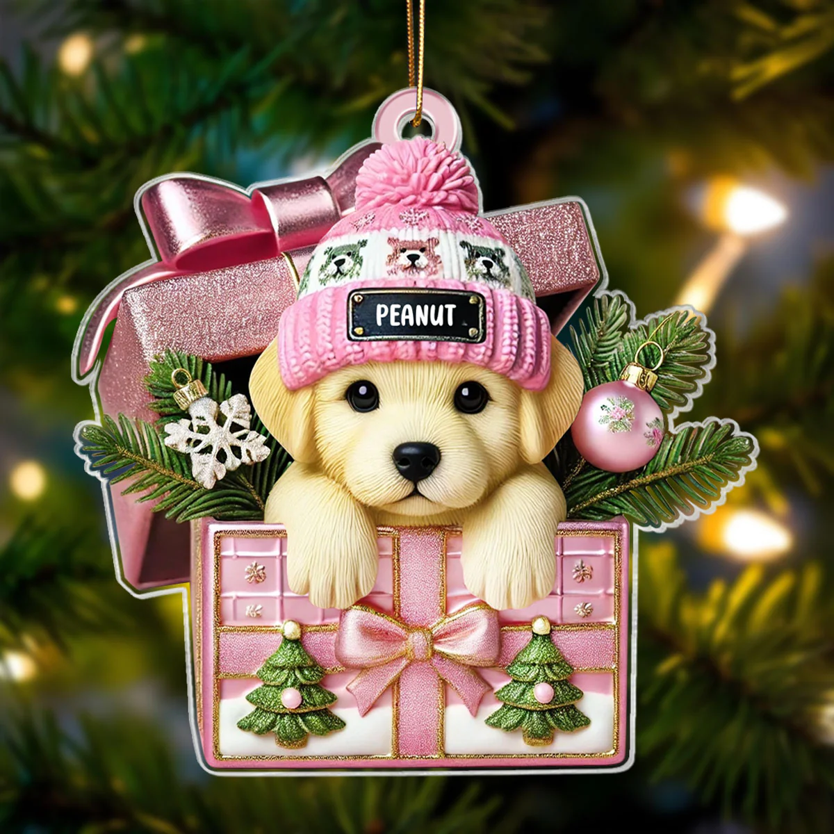 Cute Labrador Dog Inside Gift Box Personalized 2D Flat Acrylic Ornament, Christmas Gift for Dog Lovers - Image 2