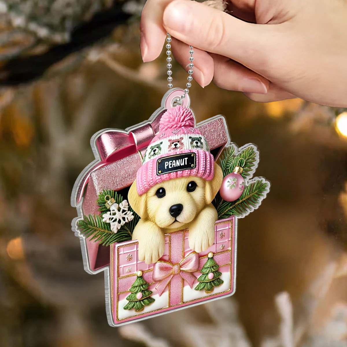 Cute Labrador Dog Inside Gift Box Personalized 2D Flat Acrylic Ornament, Christmas Gift for Dog Lovers - Image 3