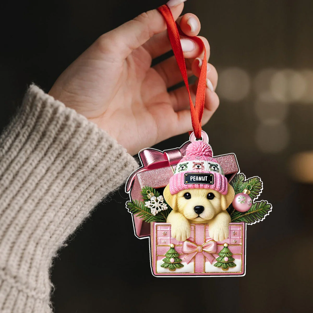 Cute Labrador Dog Inside Gift Box Personalized 2D Flat Acrylic Ornament, Christmas Gift for Dog Lovers - Image 4