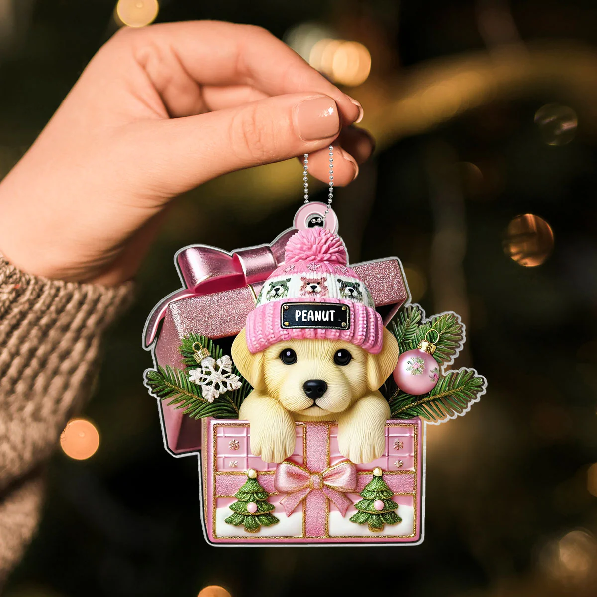 Cute Labrador Dog Inside Gift Box Personalized 2D Flat Acrylic Ornament, Christmas Gift for Dog Lovers - Image 5