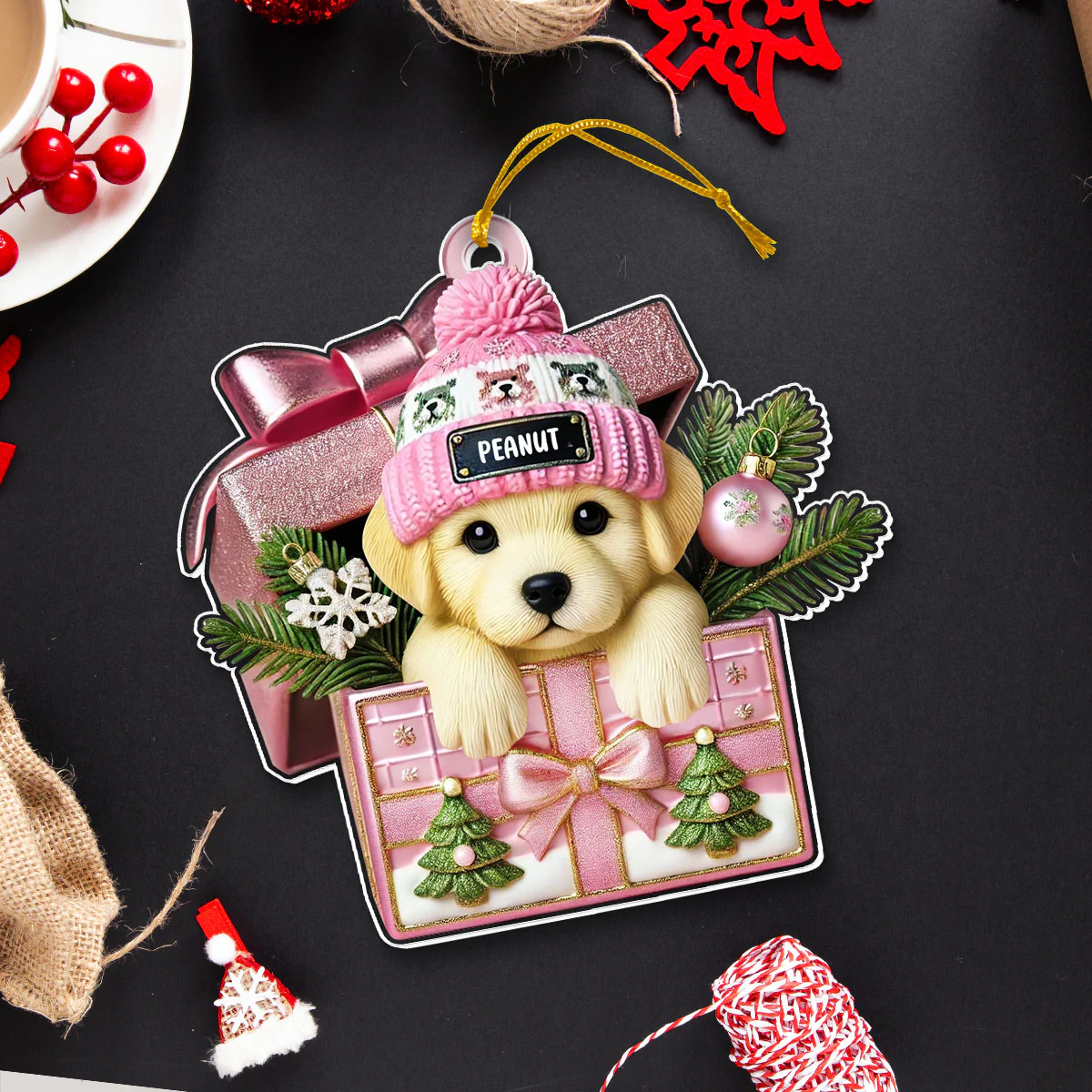 Cute Labrador Dog Inside Gift Box Personalized 2D Flat Acrylic Ornament, Christmas Gift for Dog Lovers - Image 6