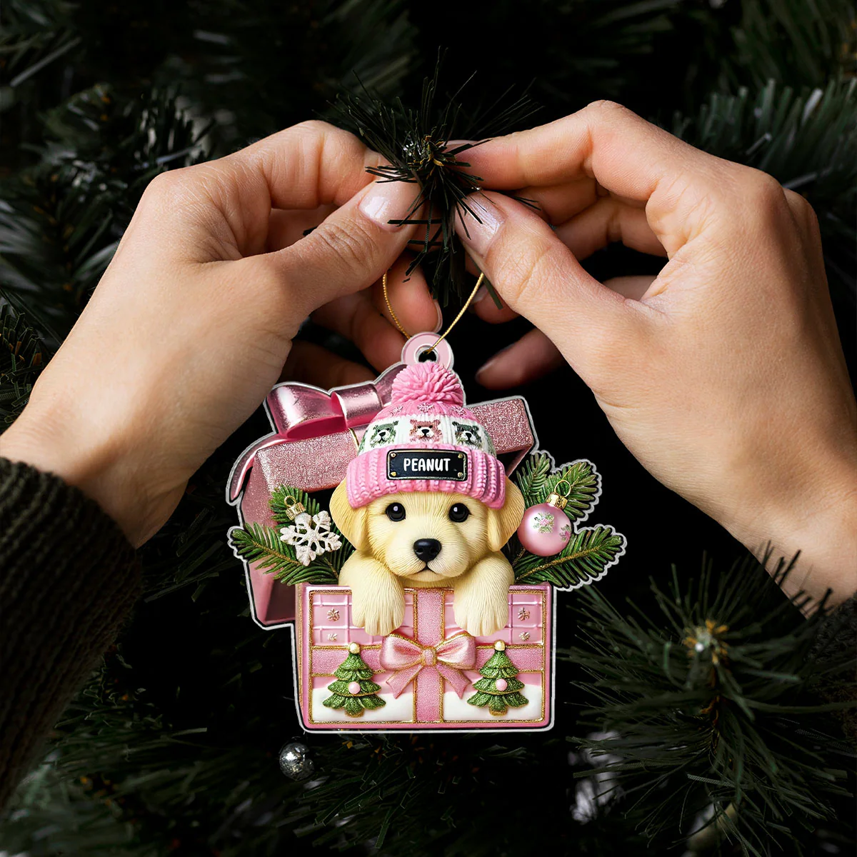 Cute Labrador Dog Inside Gift Box Personalized 2D Flat Acrylic Ornament, Christmas Gift for Dog Lovers - Image 7