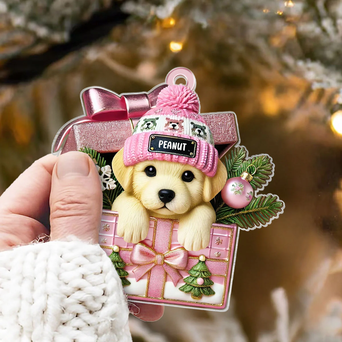 Cute Labrador Dog Inside Gift Box Personalized 2D Flat Acrylic Ornament, Christmas Gift for Dog Lovers - Image 8
