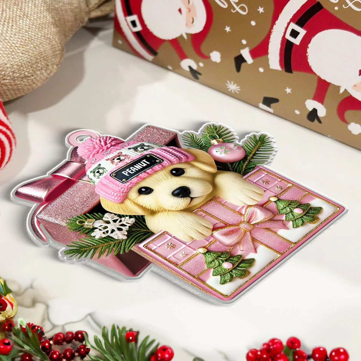 Cute Labrador Dog Inside Gift Box Personalized 2D Flat Acrylic Ornament, Christmas Gift for Dog Lovers - Image 9
