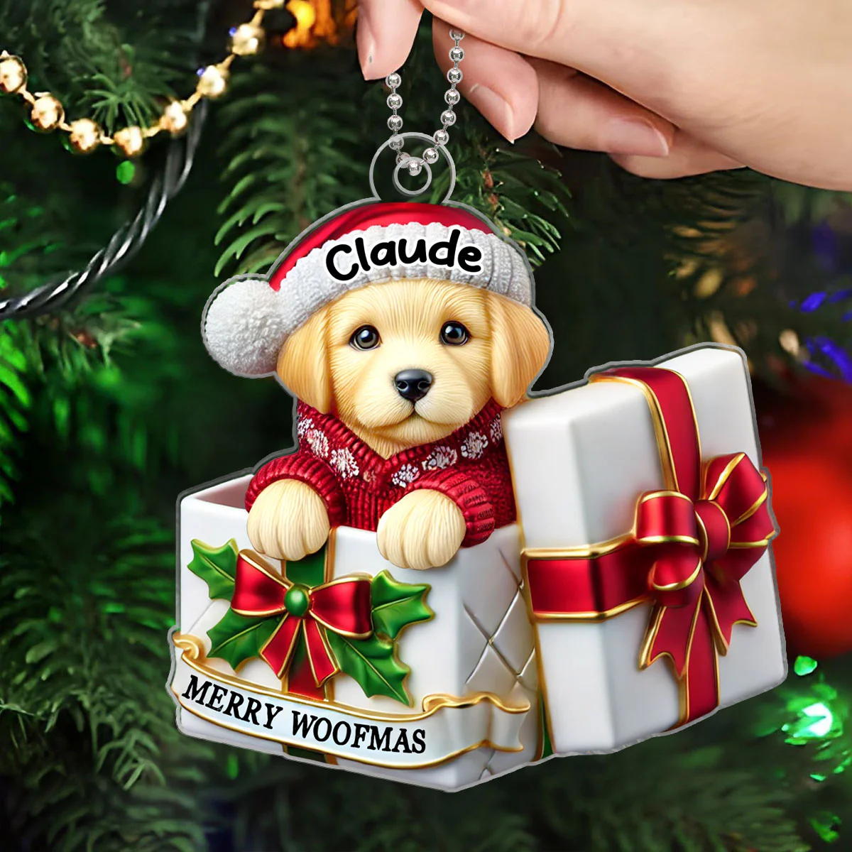 Cute Labrador Dog Inside Red Gift Box Personalized 2D Flat Acrylic Ornament, Christmas Gift for Dog Lovers - Image 4