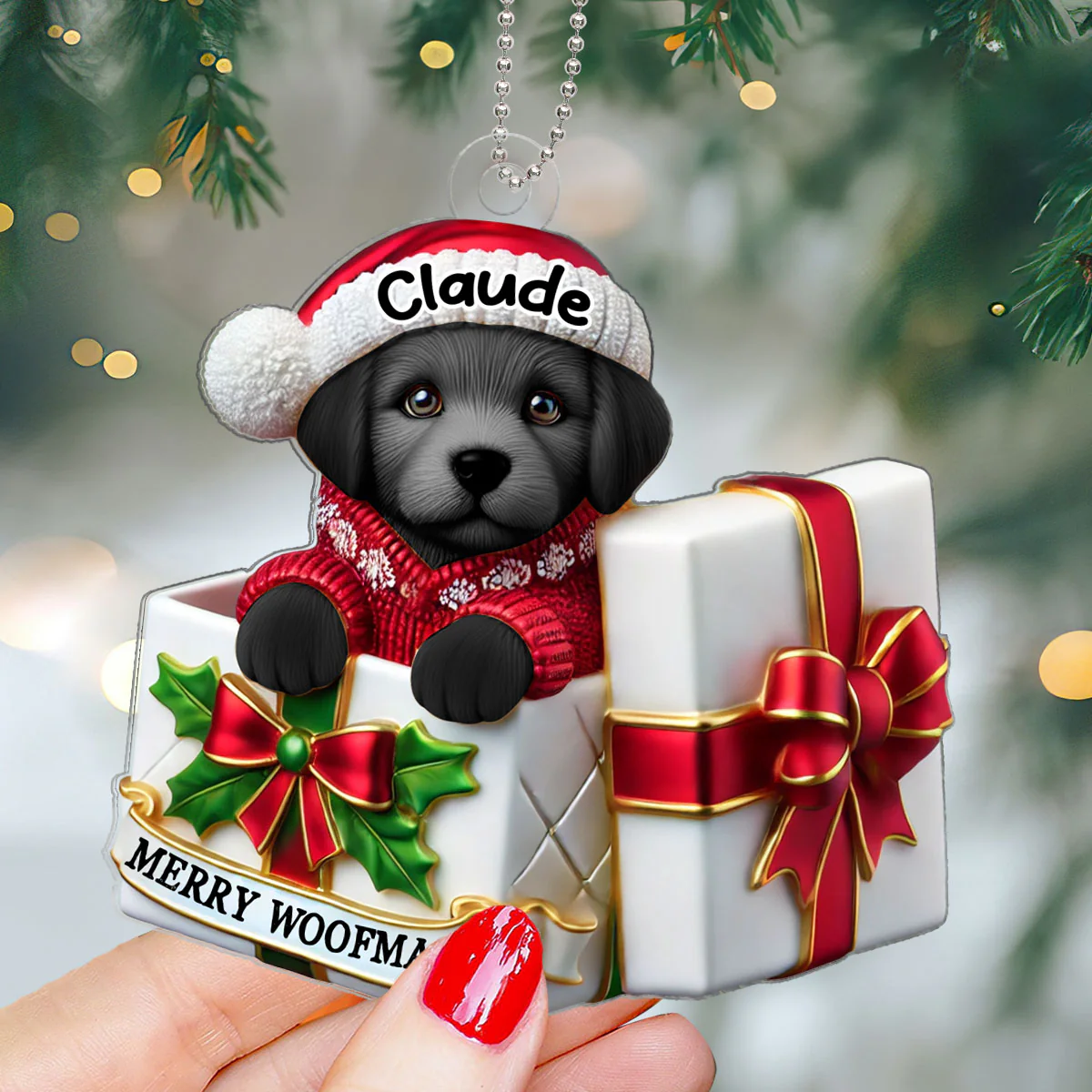 Cute Labrador Dog Inside Red Gift Box Personalized 2D Flat Acrylic Ornament, Christmas Gift for Dog Lovers - Image 5