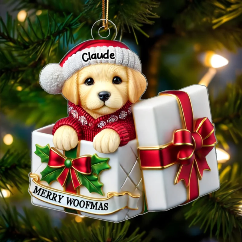 Cute Labrador Dog Inside Red Gift Box Personalized 2D Flat Acrylic Ornament, Christmas Gift for Dog Lovers - Image 7