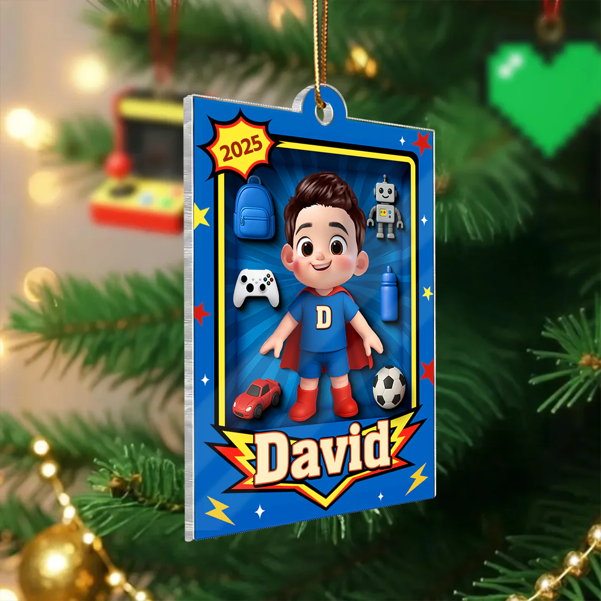 Cute Little Boy In Toy Box - Personalized Acrylic Ornament - Unique Christmas Gift For Kids, Grandkids - Image 2