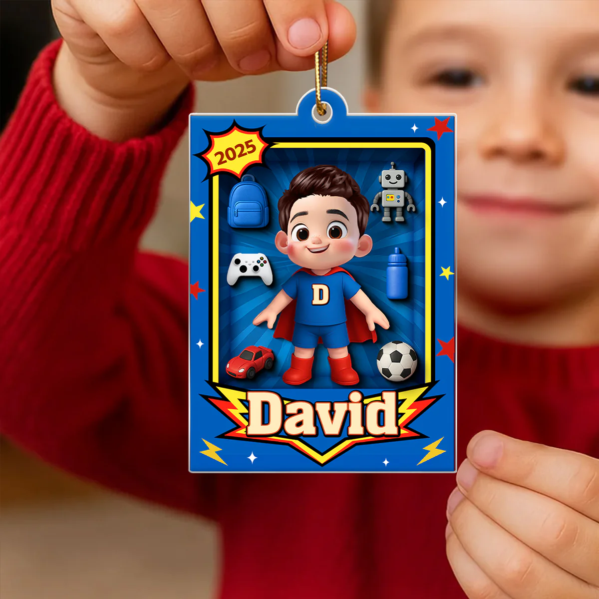 Cute Little Boy In Toy Box - Personalized Acrylic Ornament - Unique Christmas Gift For Kids, Grandkids - Image 3