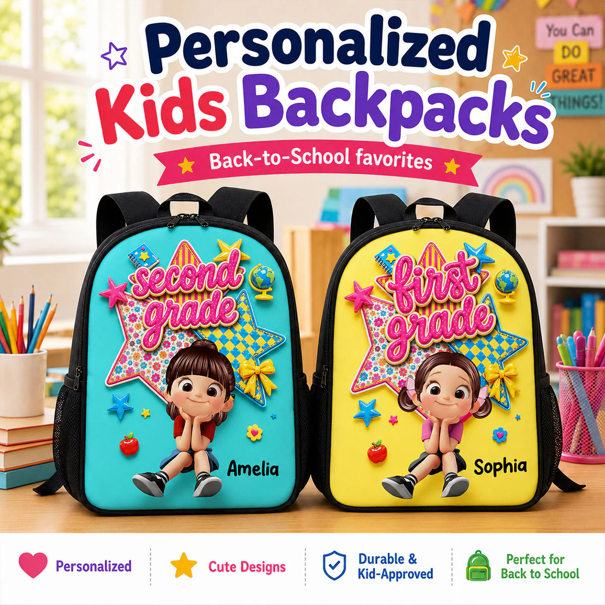 Cute Little Girl Custom Grade - Personalized Backpack - Back To School Gift For Kids, Daughters, Granddaughters, Kid Girl - Image 3