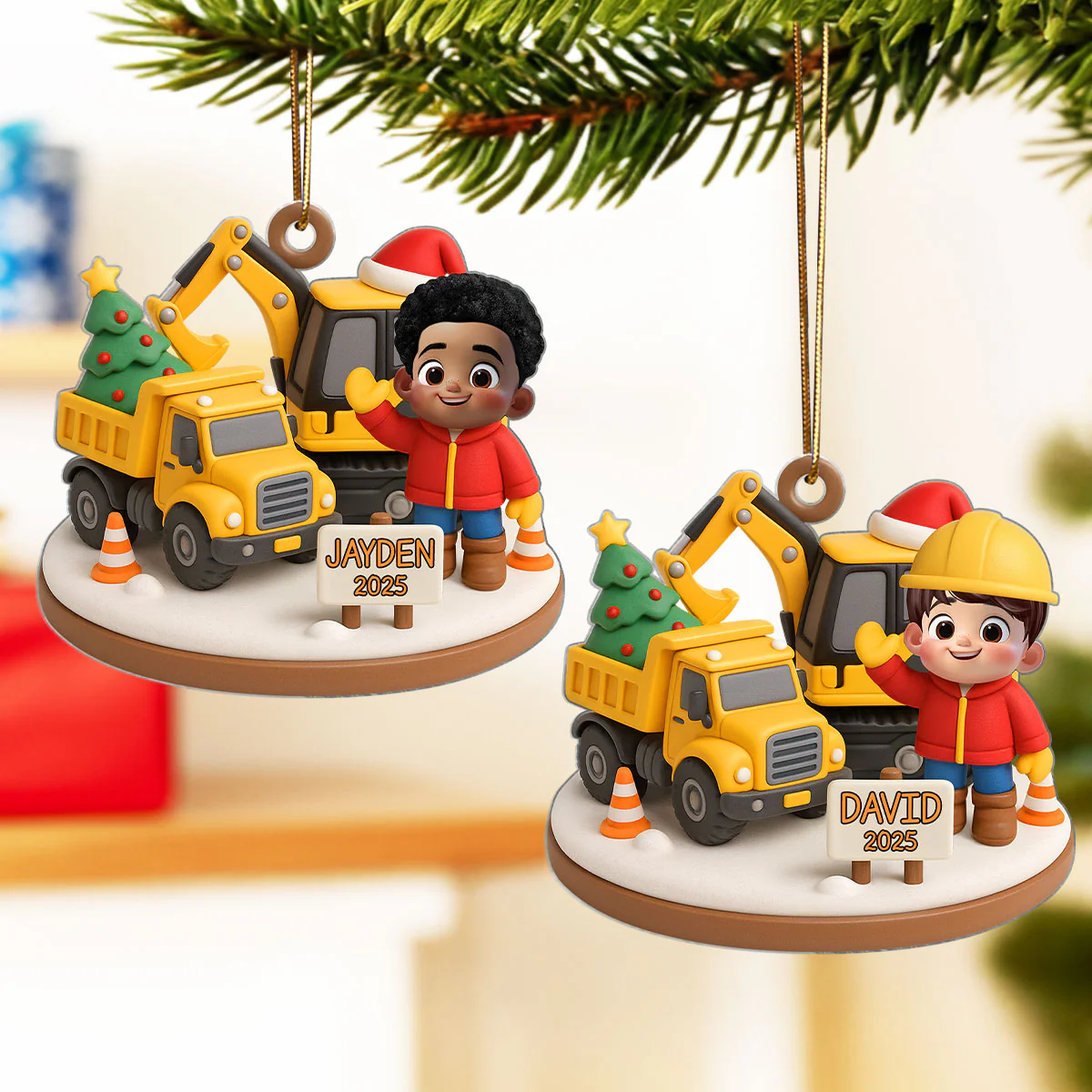 Cute Little Kid With Construction Struck - Personalized Acrylic Ornament - Christmas Gift for Kid, Grandkids - Image 4