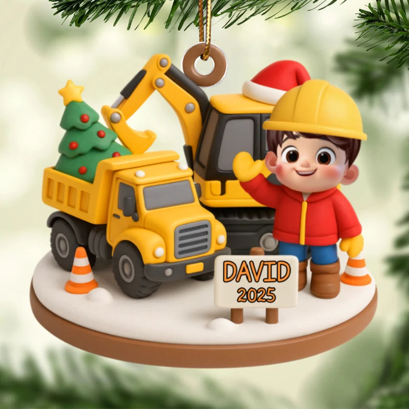 Cute Little Kid With Construction Struck - Personalized Acrylic Ornament - Christmas Gift for Kid, Grandkids - Image 8