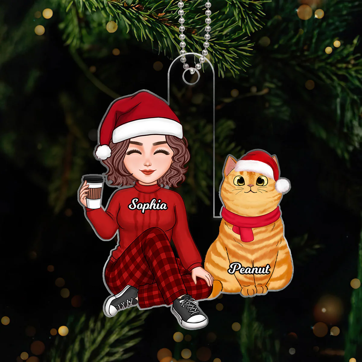 Cute Man Woman Cat Mom Cat Dad Christmas Gift For Cat Mom Cat Dad Personalized Acrylic Ornament - Image 5
