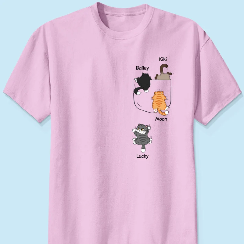 Cute Naughty Cat Climbing Pocket Personalized Shirt - Image 13