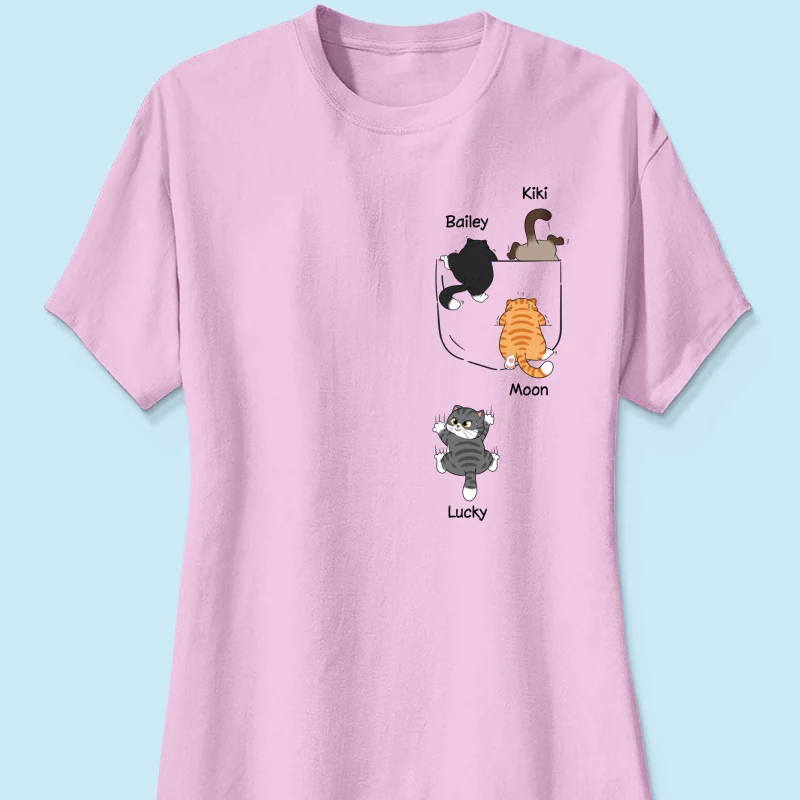 Cute Naughty Cat Climbing Pocket Personalized Shirt - Image 17