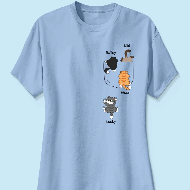 Cute Naughty Cat Climbing Pocket Personalized Shirt - Image 18