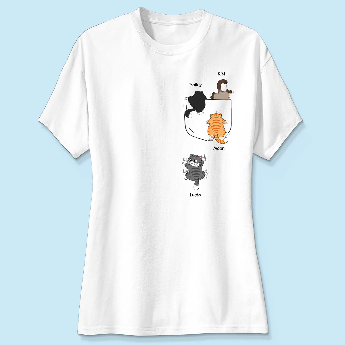 Cute Naughty Cat Climbing Pocket Personalized Shirt - Image 4
