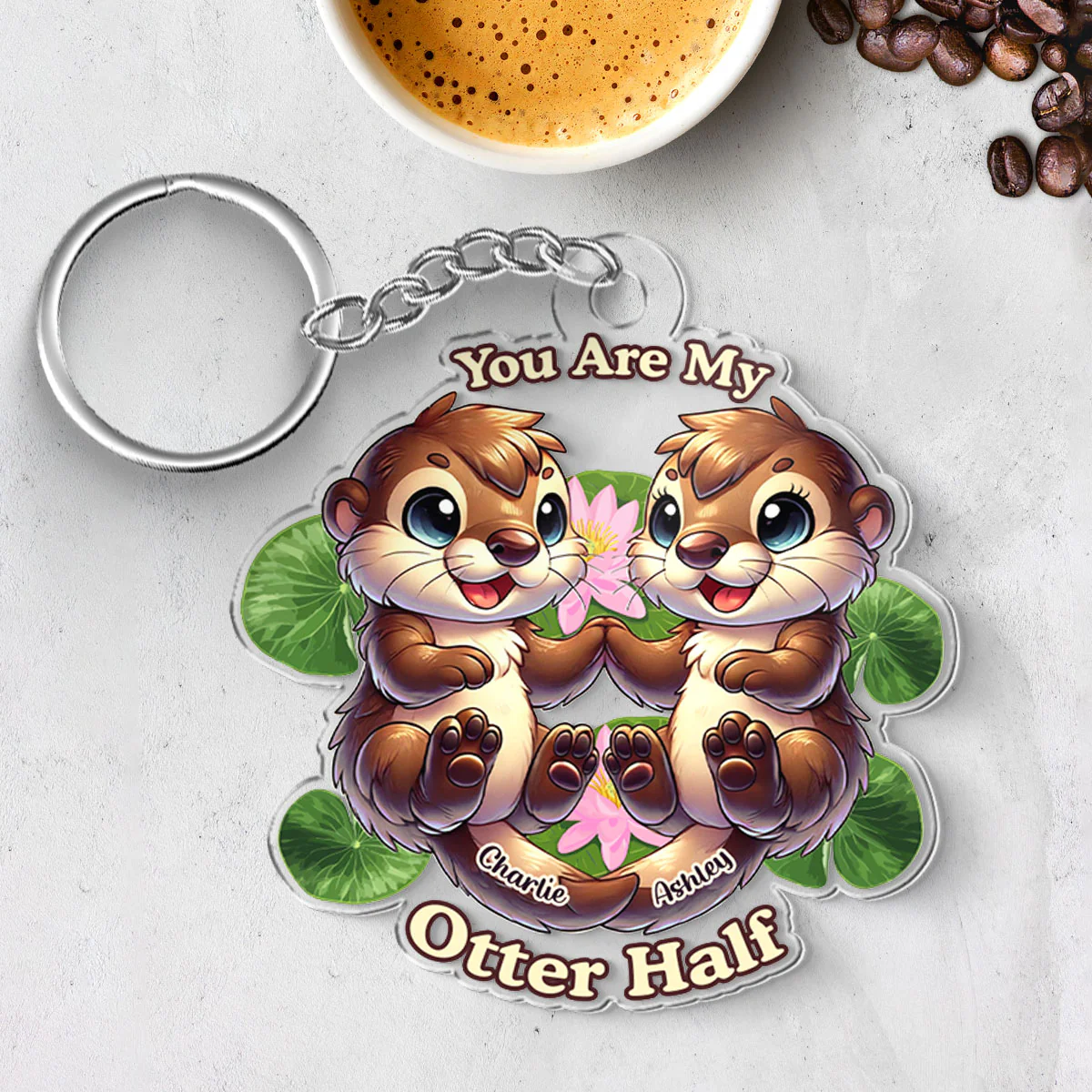 Cute Otter Couple Personalized Keychain, You Are My Otter Half Adorable Gift For Couples, For Her, For Him - Image 2