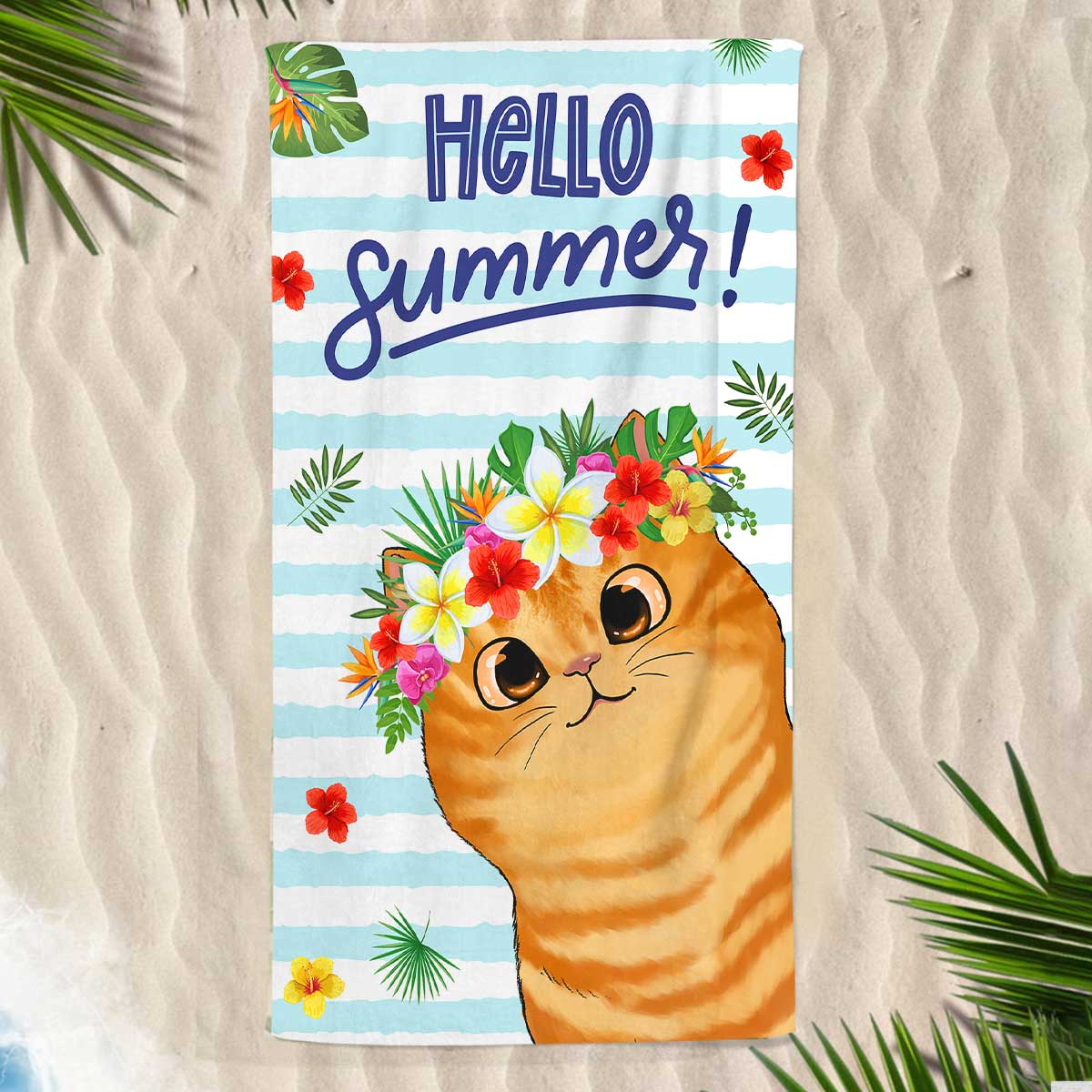 Cute Peeking Cat Summer Gift for Cat Lover Personalized Beach Towel - Image 3