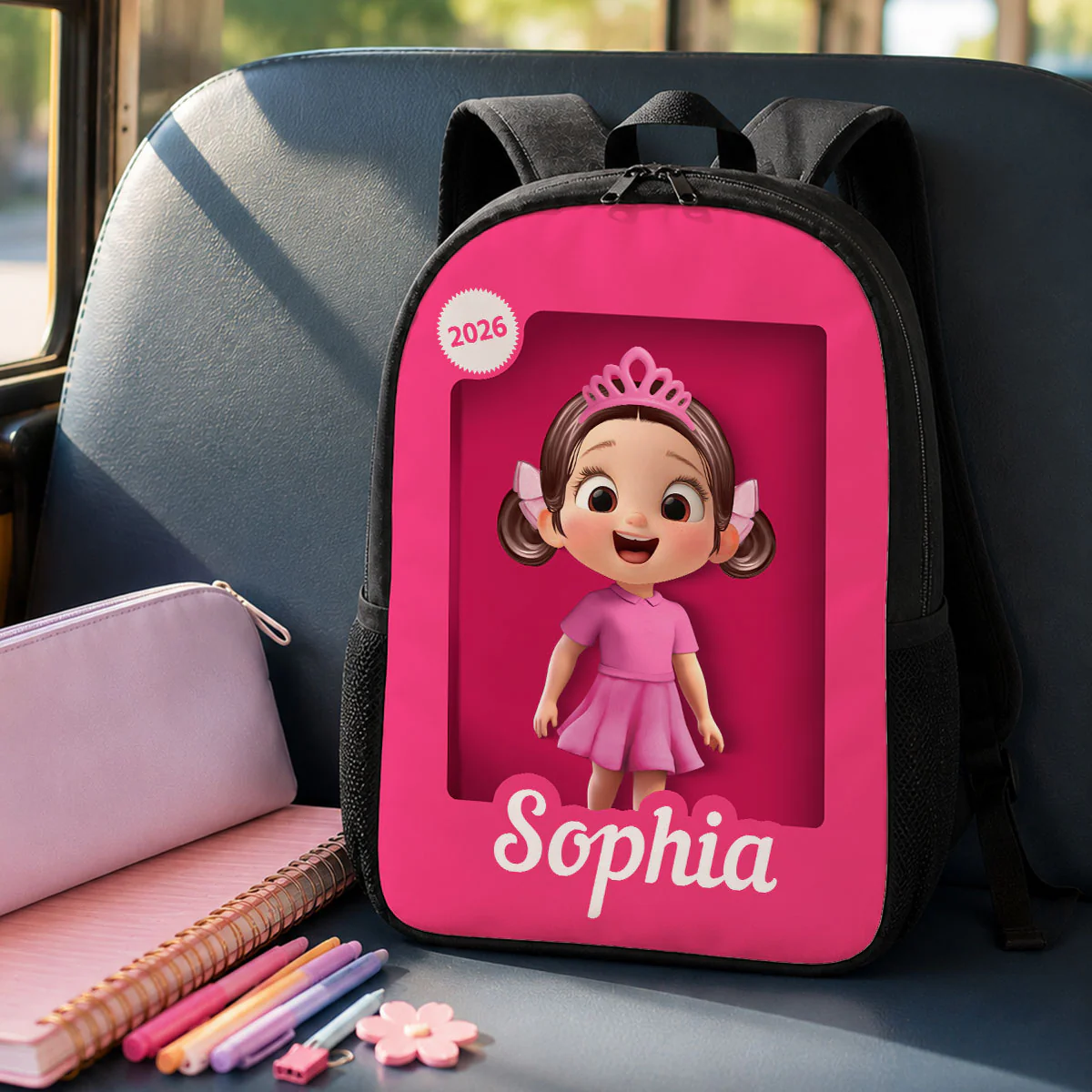 Cute Pink Girl - Personalized Backpack - Back To School Gift For Kids, Daughters, Granddaughters - Image 3