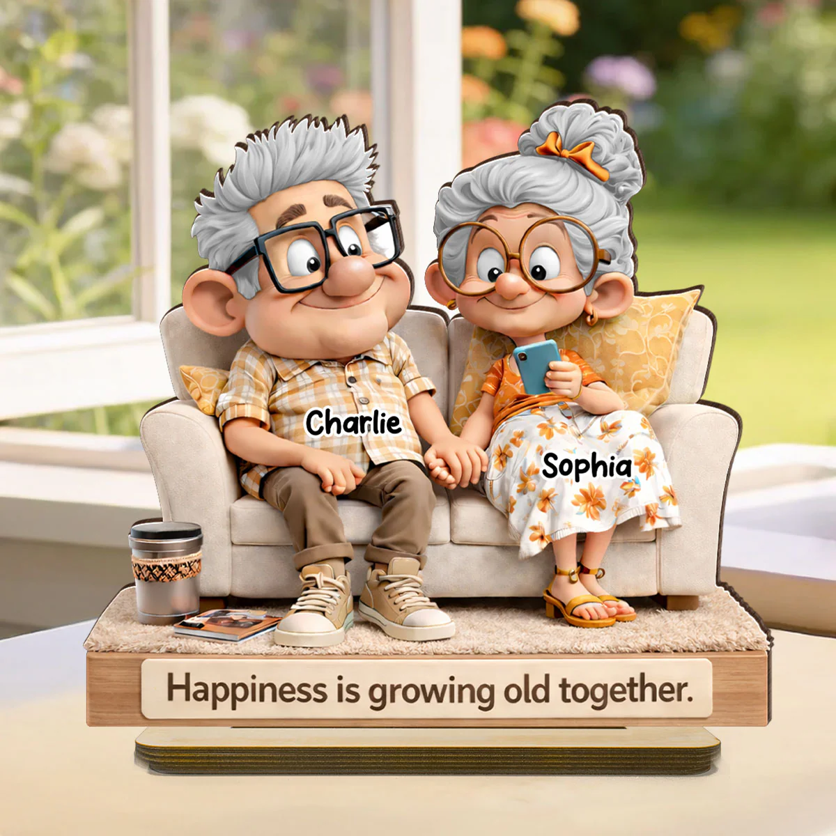 Cute Senior Couple On Couch - Personalized 2-Layered Wooden Plaque - Heartfelt Anniversary, Valentine's Day Gift, Gift For Him, Gift For Her - Image 3