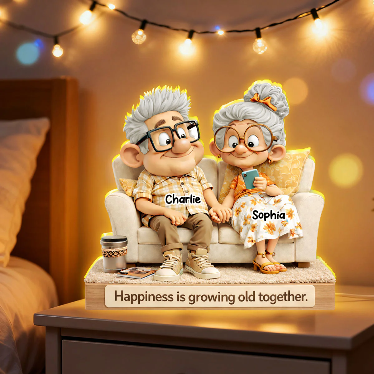 Cute Senior Couple On Couch - Personalized Light Box - Heartfelt Anniversary, Valentine's Day Gift, Gift For Him, Gift For Her