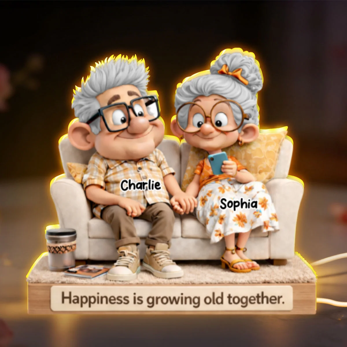 Cute Senior Couple On Couch - Personalized Light Box - Heartfelt Anniversary, Valentine's Day Gift, Gift For Him, Gift For Her - Image 8
