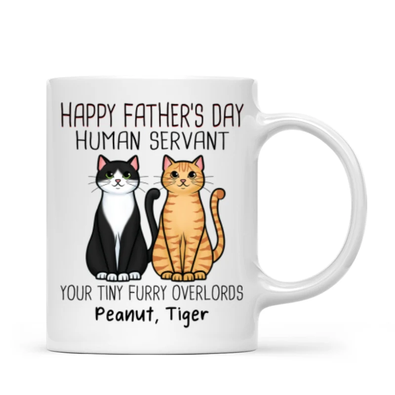 Cute Sitting Cats Happy Father‘s Day Human Servant Personalized Mug - Image 4