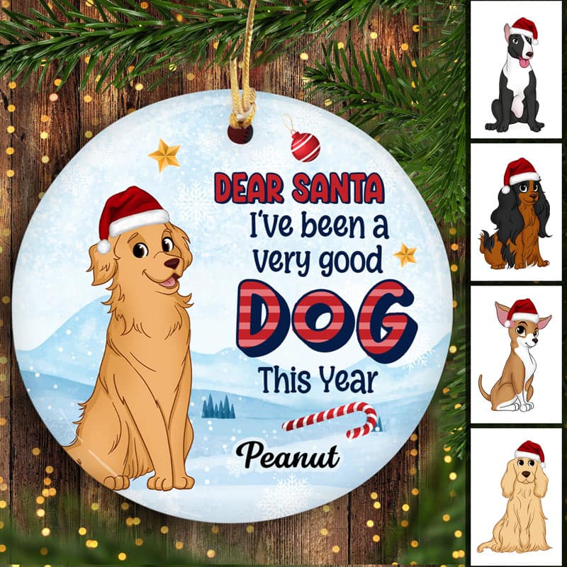 Cute Sitting Dog Been Good Christmas Personalized Circle Ornament - Image 2