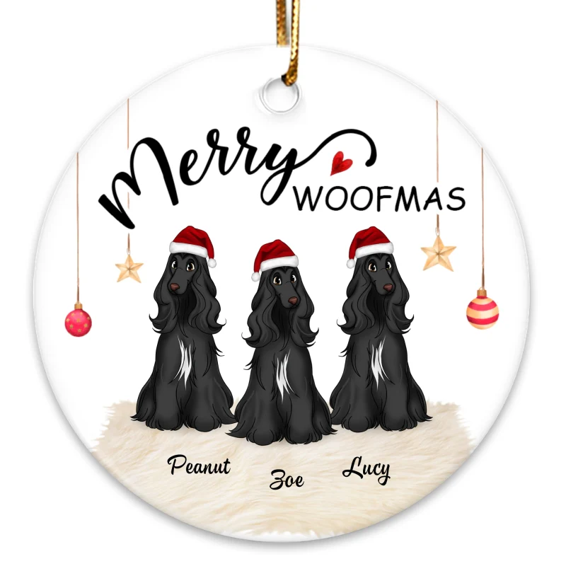 Cute Sitting Dogs Merry Woofmas Christmas Personalized Circle Ornament - Image 3
