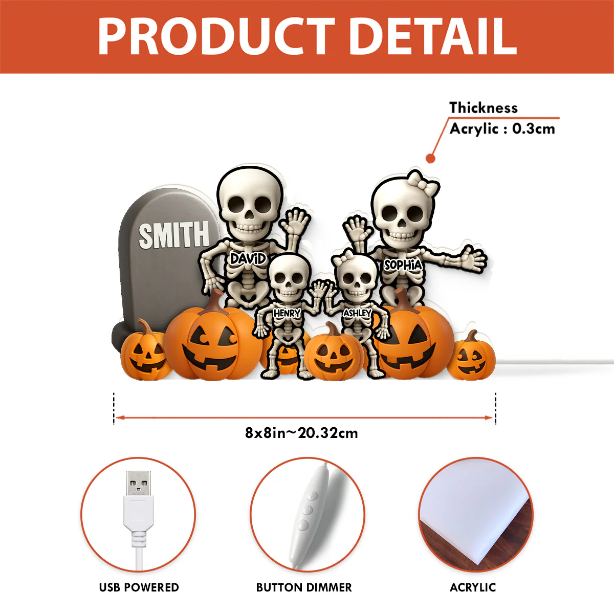Cute Skeleton Halloween Standing 3D Effect Personalized Light Box - Image 9