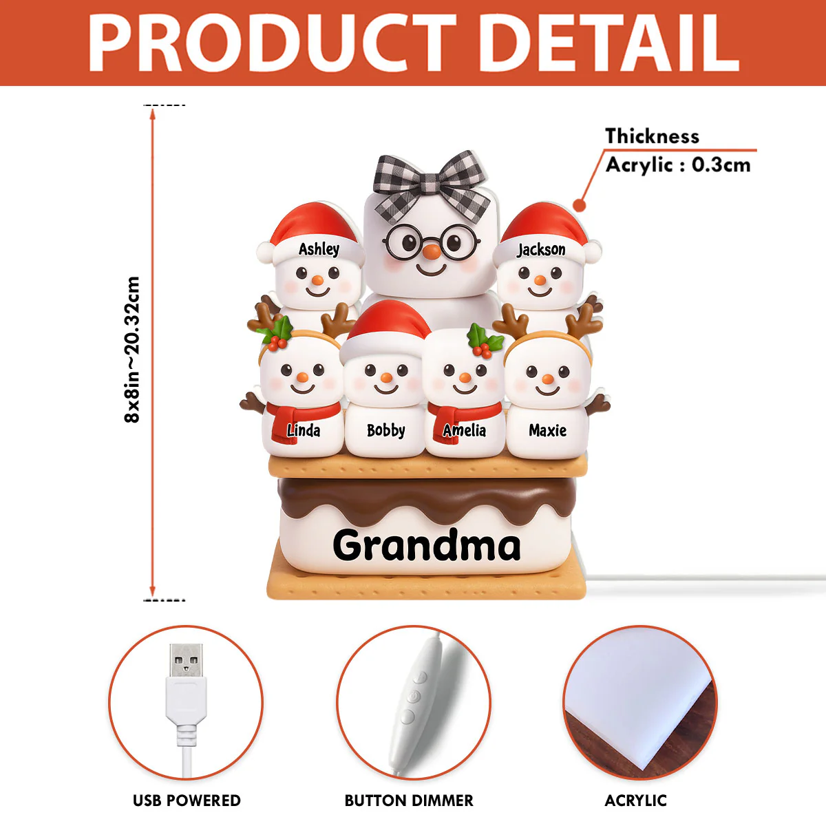 Cute Smores Grandma Grandkids - Personalized Light Box - Christmas Gift For Grandmas - Image 7