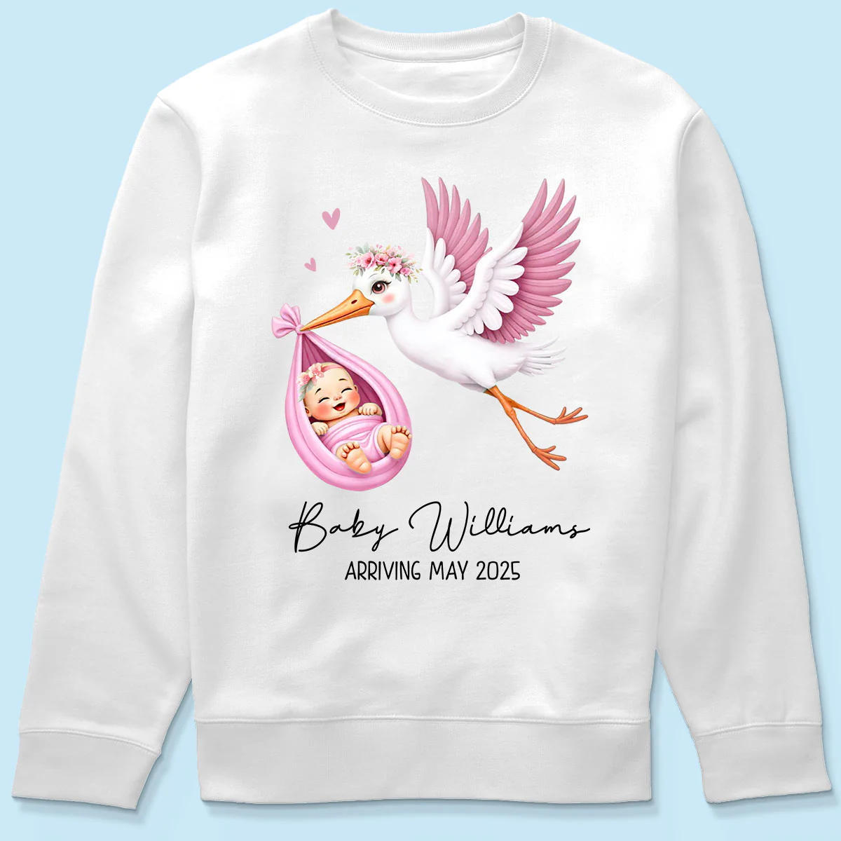 Cute Stork New Baby Personalized Shirt for New Mom, Pregnancy Announcement Gift for Her, Pregnancy Reveal Shirt - Image 11
