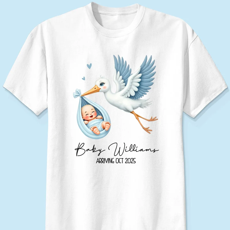 Cute Stork New Baby Personalized Shirt for New Mom, Pregnancy Announcement Gift for Her, Pregnancy Reveal Shirt - Image 12