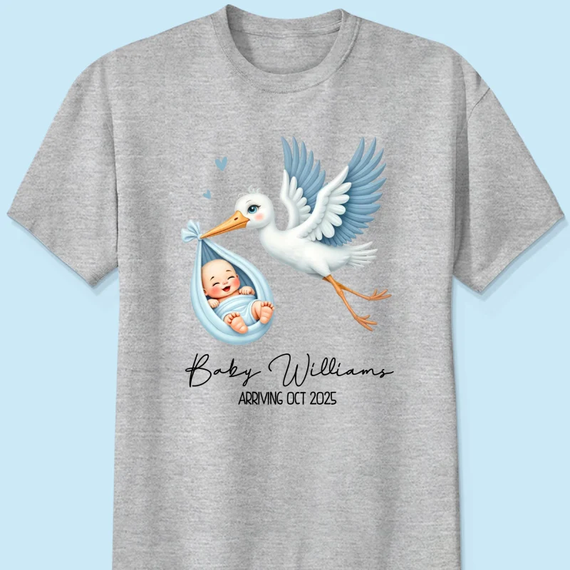 Cute Stork New Baby Personalized Shirt for New Mom, Pregnancy Announcement Gift for Her, Pregnancy Reveal Shirt - Image 13